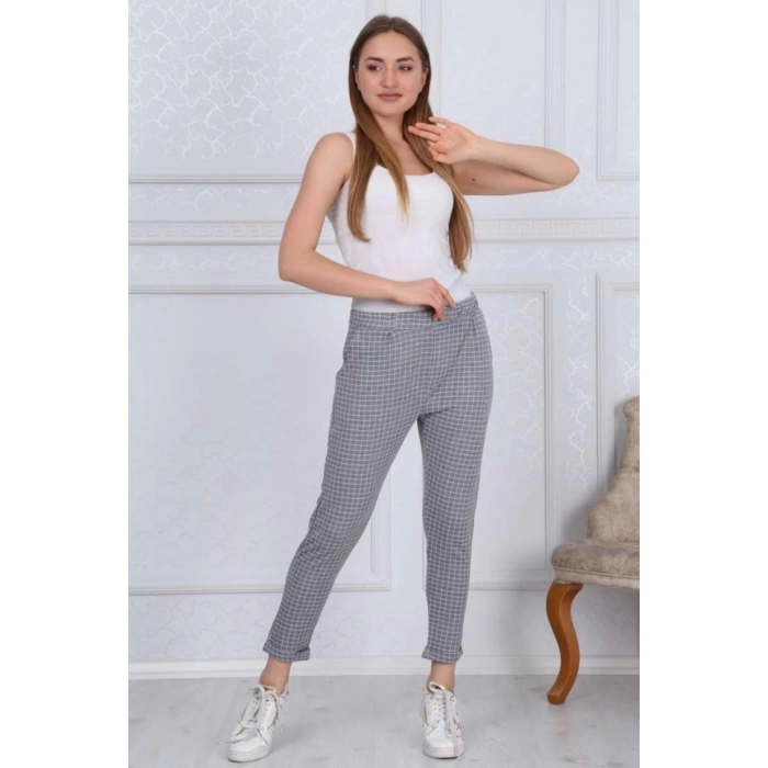 Kadın Ekose Havuç Paça Pantolon