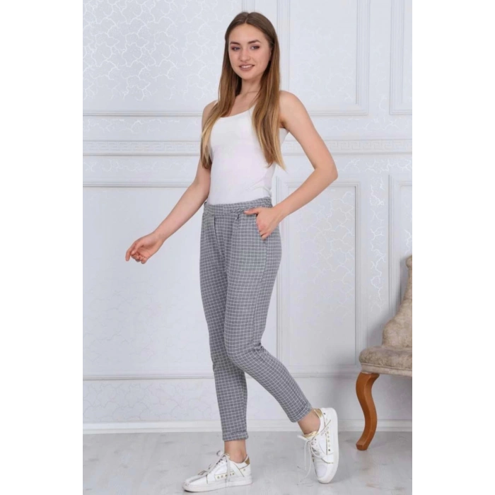 Kadın Ekose Havuç Paça Pantolon