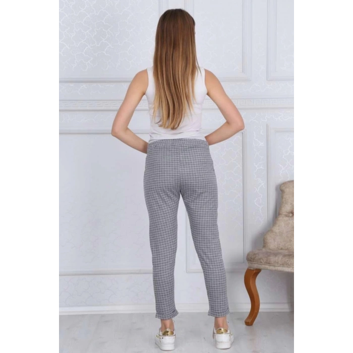 Kadın Ekose Havuç Paça Pantolon
