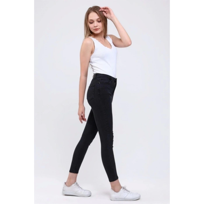 Kadın Dar Paça Yüksek Bel Jean Füme