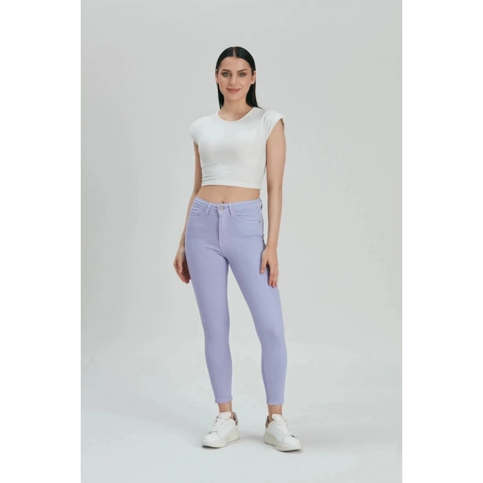 Kadın Lila Skinny Fit Esnek Yüksek Bel Jean