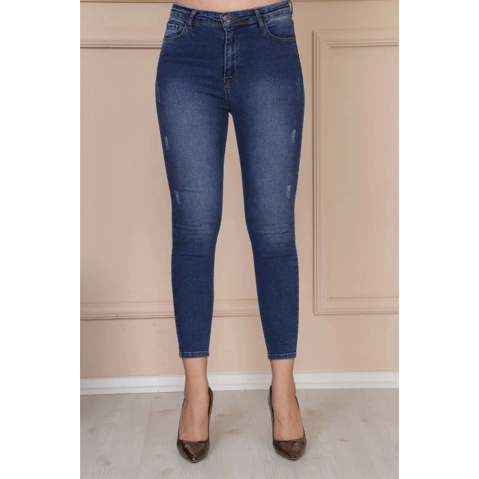 Kadın Mavi Lazer Detay Jean Mavi