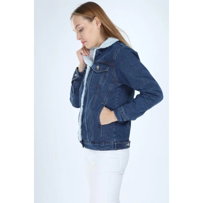 Içi Kürklü Kot Ceket Mavi