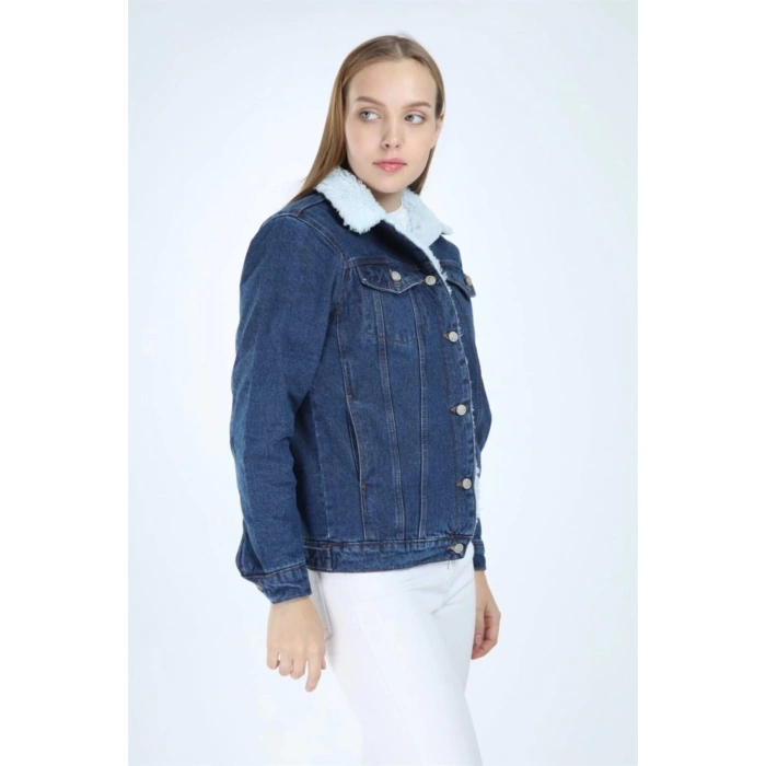 Içi Kürklü Kot Ceket Mavi