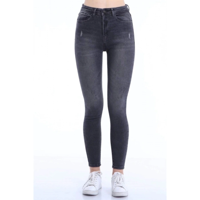 Lazer Detay Jean Pantolon Koyu Gri