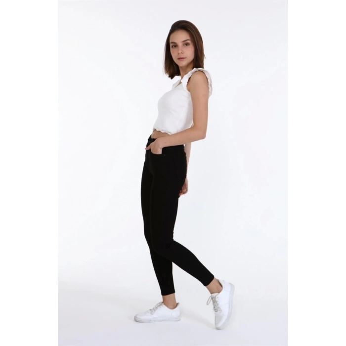 Yüksek Bel Jeans Pantolon Solmaz Siyah Jeans