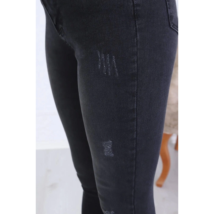 Kadın Skinny Fit Yüksek Bel Jeans Füme Eskitme Detay