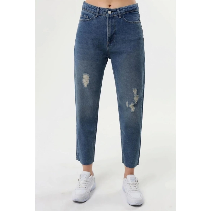 Mom Jean Z Paça Mavi Taşlama Tint Yıkama
