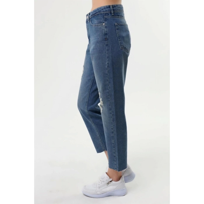 Mom Jean Z Paça Mavi Taşlama Tint Yıkama