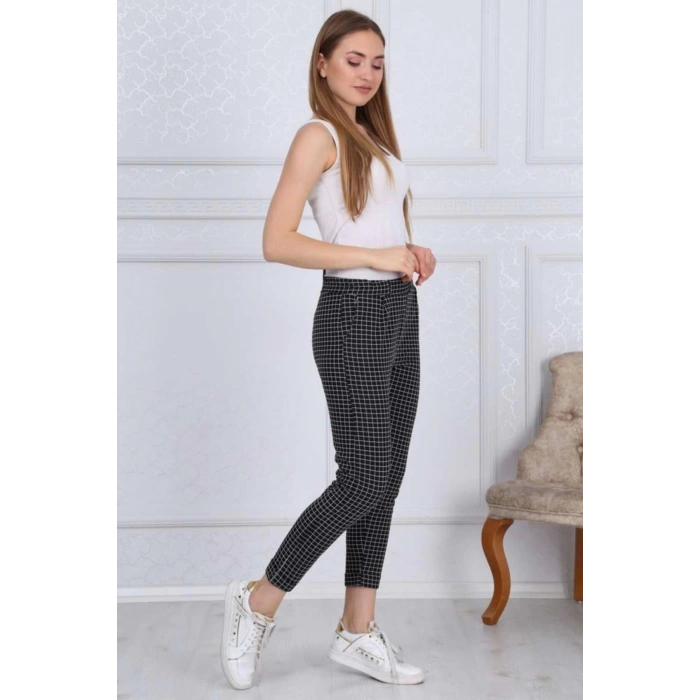 Kadın Ekose Havuç Paça Pantolon