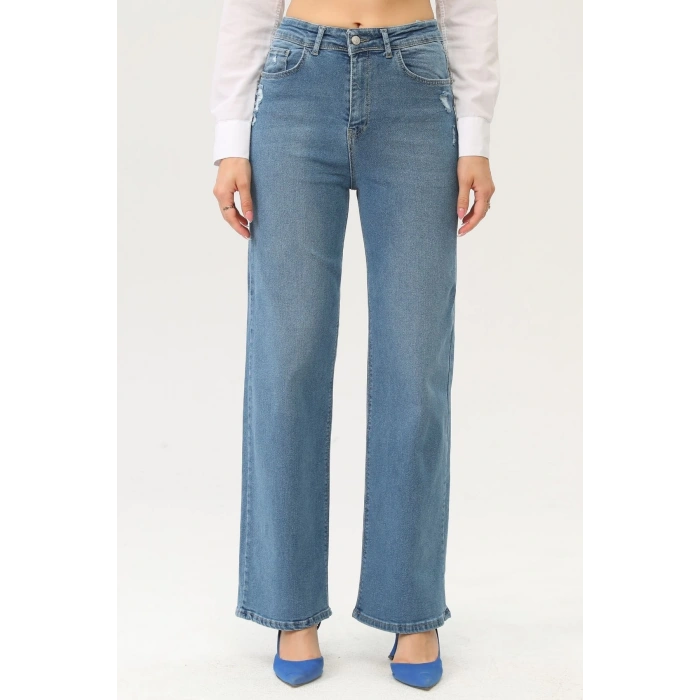 Kadın Palazzo Taşlanmış Jean