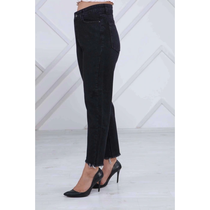 Kadın Siyah Süper Yüksek Bel Taş Yıkama Mom Jean