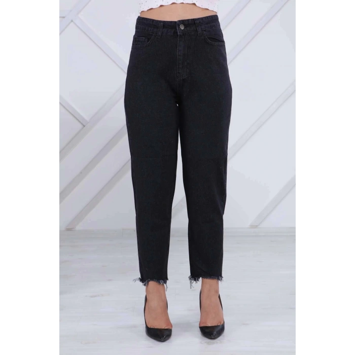 Kadın Siyah Süper Yüksek Bel Taş Yıkama Mom Jean