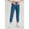 Paça Lastik Detay Püsküllü Mom Jean Lacivert