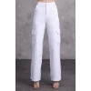 Kadın Beyaz Kargo Cepli Yüksek Bel Palazzo Jean