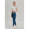 Kadın Mom Jeans Z Paça Enzim Yıkama Kot Mavi