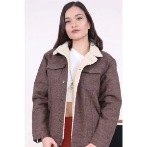 Içi Kürklü Kot Ceket Jakarlı Kızıl