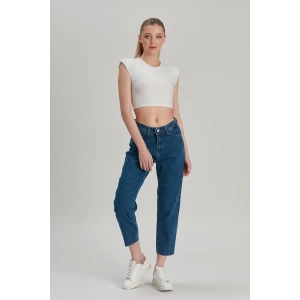 Kadın Mom Jeans Z Paça Enzim Yıkama Kot Mavi