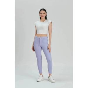 Kadın Lila Skinny Fit Esnek Yüksek Bel Jean