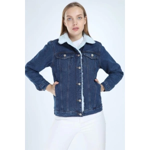 Içi Kürklü Kot Ceket Mavi