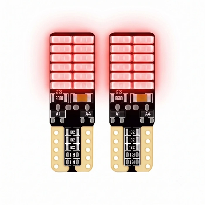 24 Ledli Dipsiz T10 Park Ampulü Kırmızı Işık (2 Adet) 24 Volt