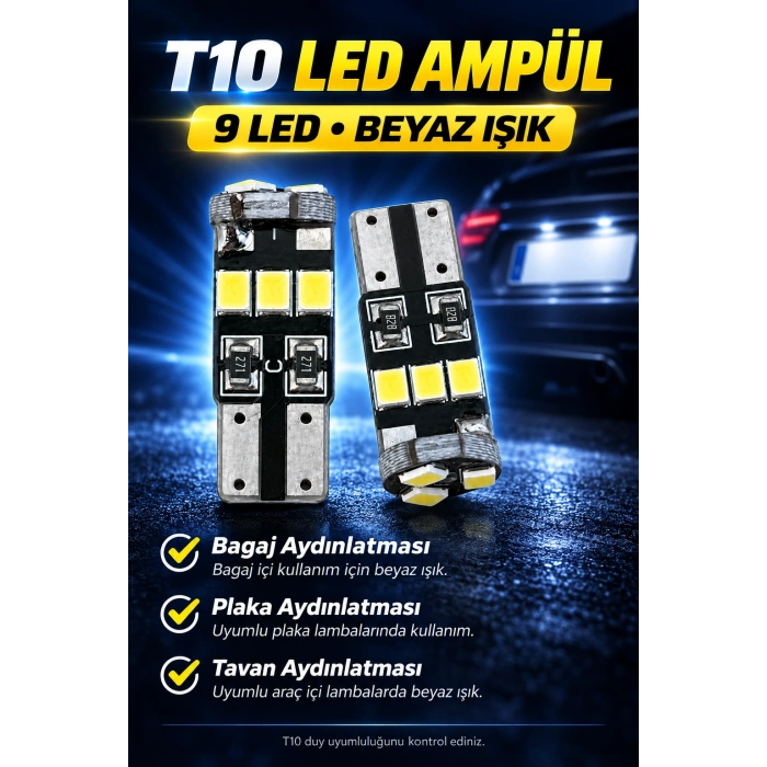 9 Led T10 Beyaz 12V