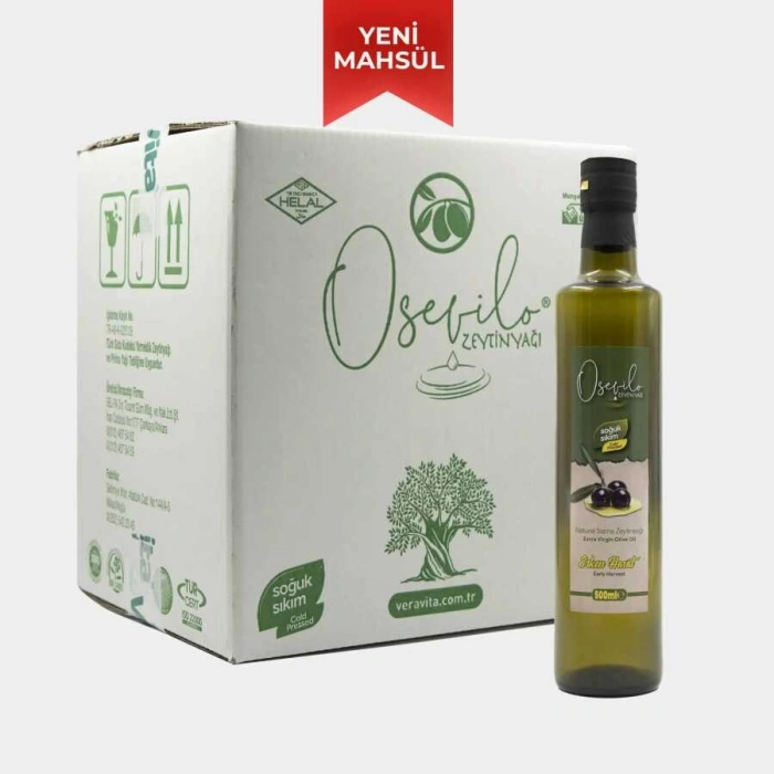 Osevilo Naturel Sızma Zeytinyağı - Soğuk Sıkım - Erken Hasat - Yeni Sezon - 0,5 Asit (500 ml)x12 ADET 1 KOLİ