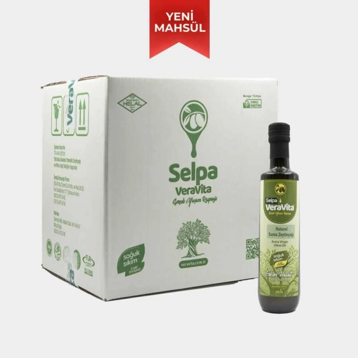 Selpa Veravita Naturel Sızma Zeytinyağı - Soğuk Sıkım - Erken Hasat - Yeni Sezon - 0,5 Asit (500ml)X25 ADET 1 KOLİ