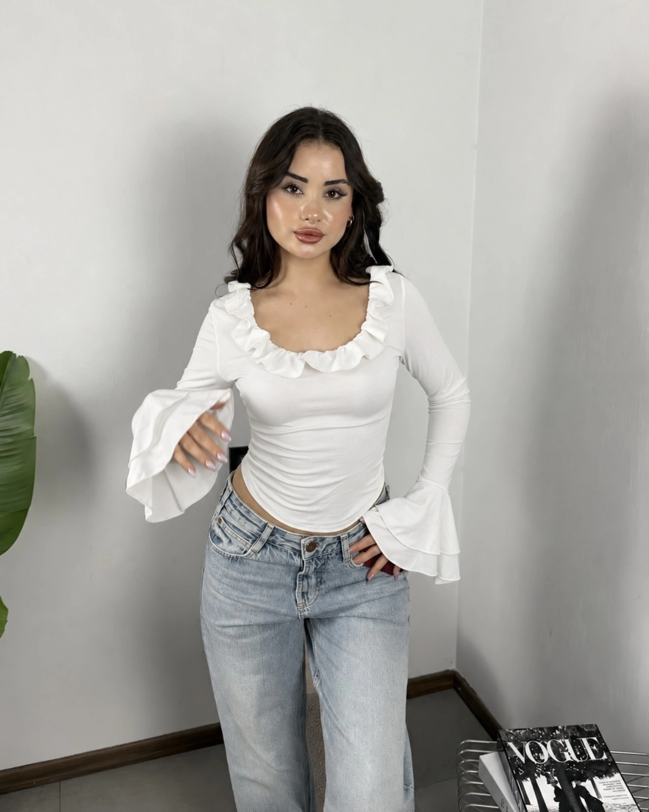 Carmen İspanyol Kollu Bluz Beyaz
