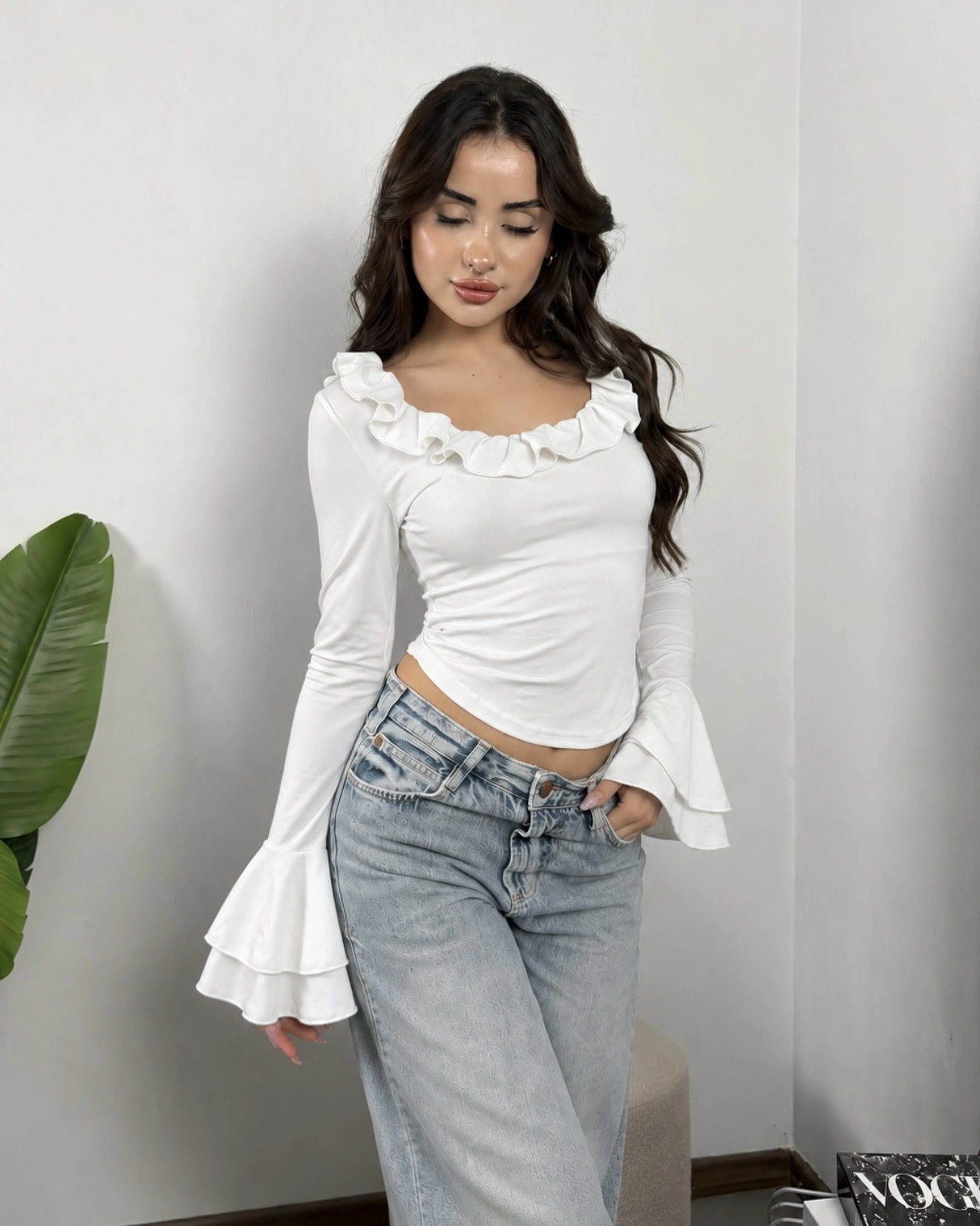 Carmen İspanyol Kollu Bluz Beyaz