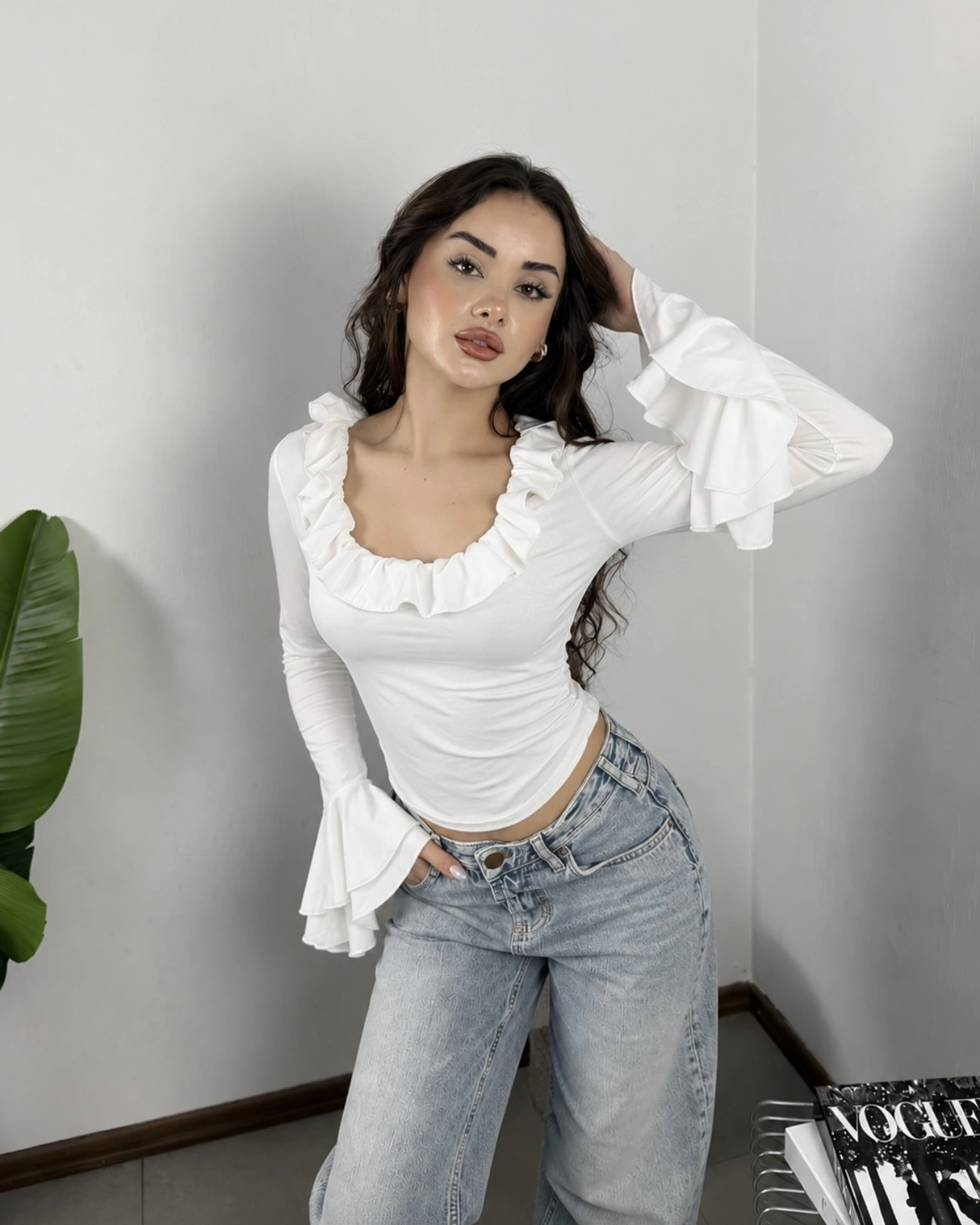 Carmen İspanyol Kollu Bluz Beyaz