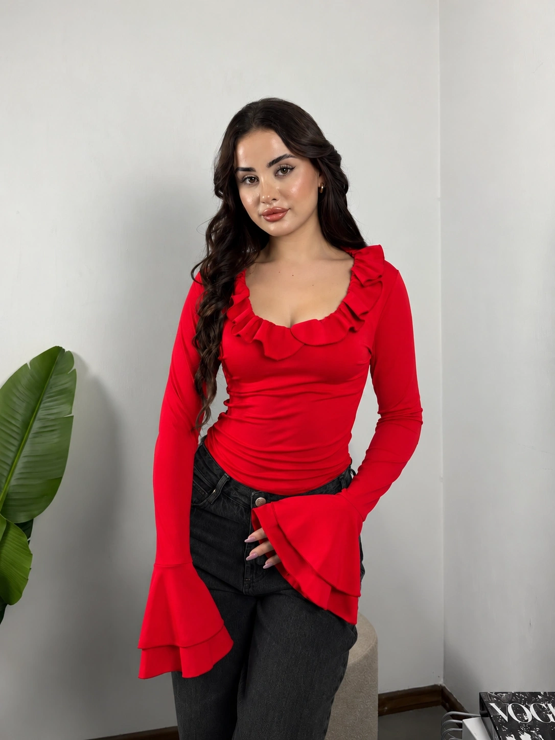 Carmen İspanyol Kollu Bluz Kırmızı