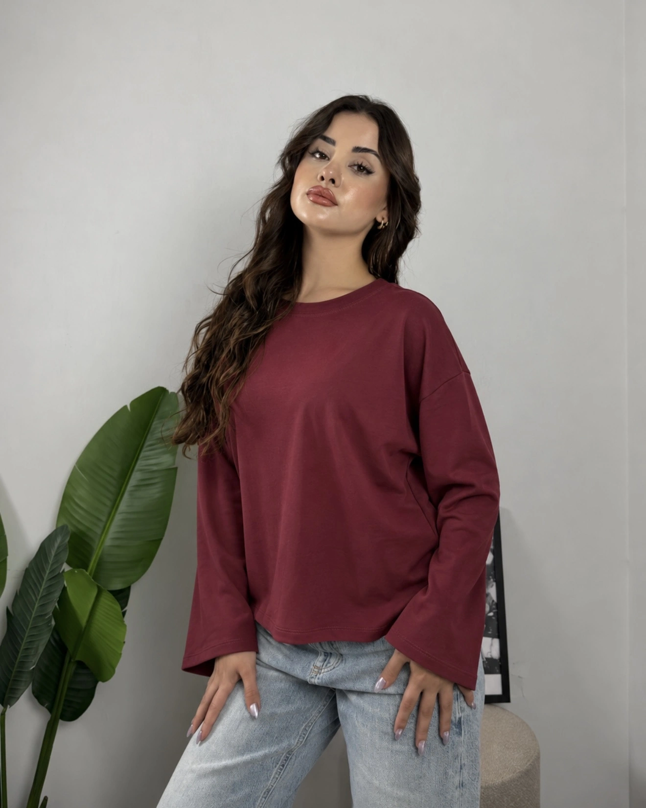 Massimo Orj Marka Bordo Oversize Sweatshirt