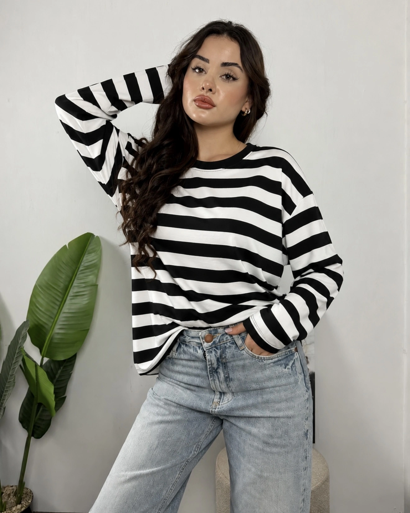 Massimo Orj Marka Çizgili Siyah Oversize Sweatshirt