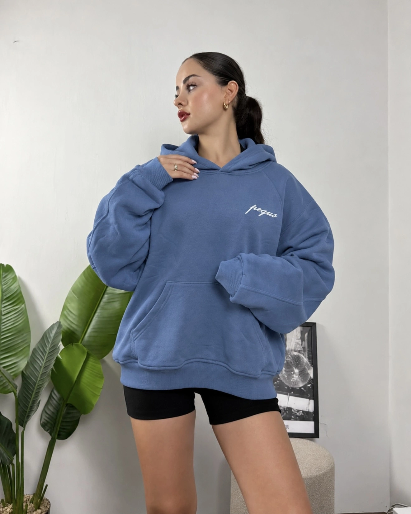 Pequs İndigo Mavi Oversize Hoodie Sweat
