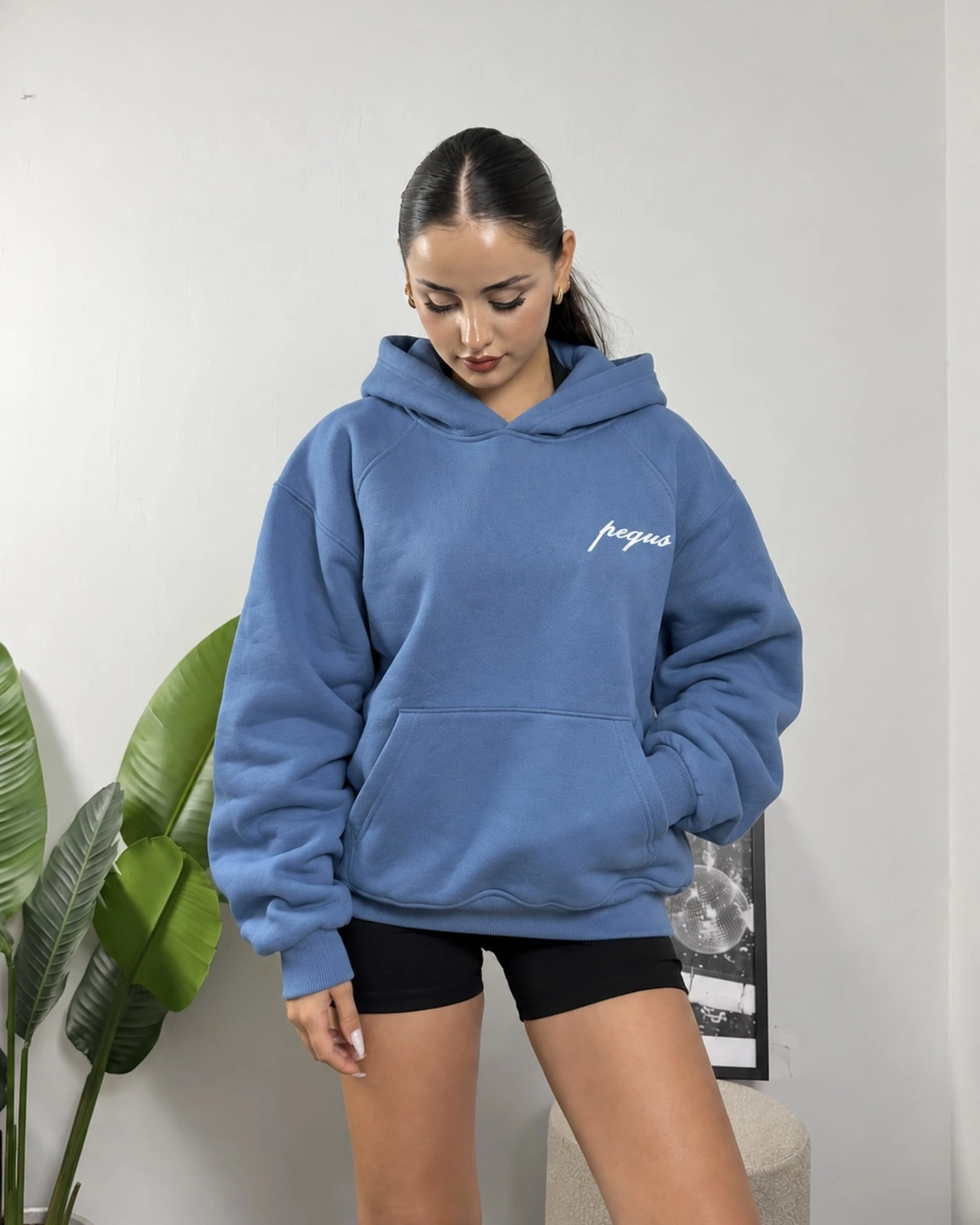 Pequs İndigo Mavi Oversize Hoodie Sweat