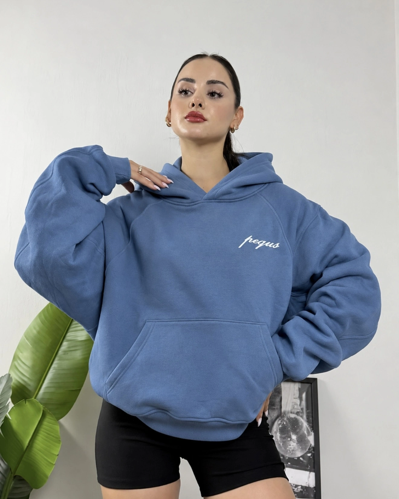 Pequs İndigo Mavi Oversize Hoodie Sweat