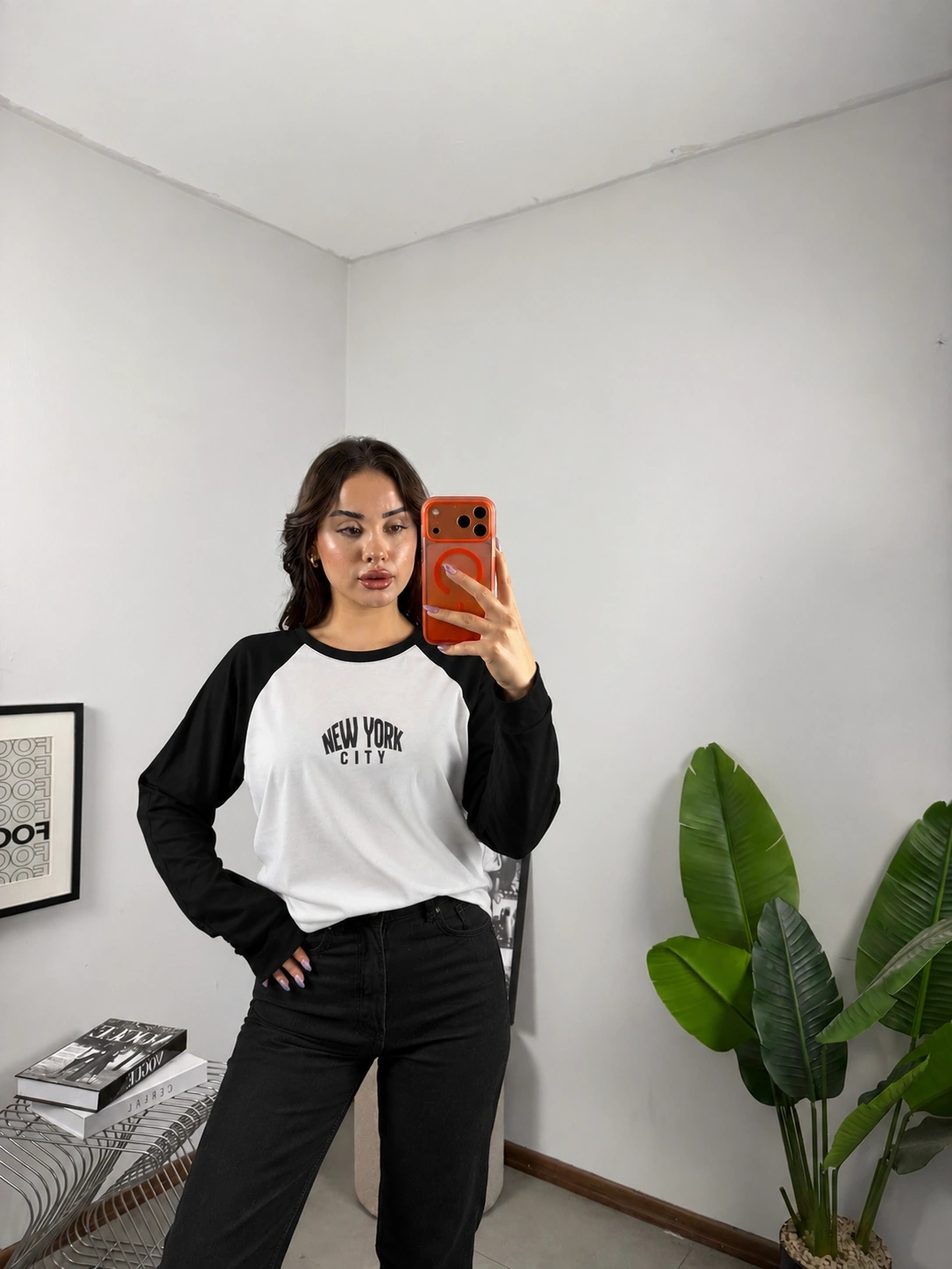 Reglan Kol NYC Baskılı Bluz Beyaz