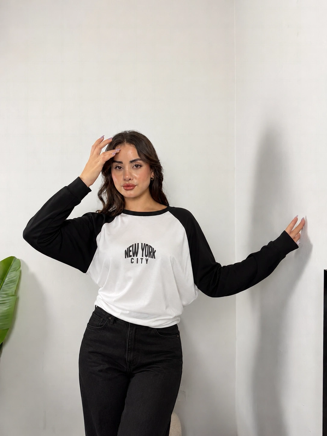 Reglan Kol NYC Baskılı Bluz Beyaz