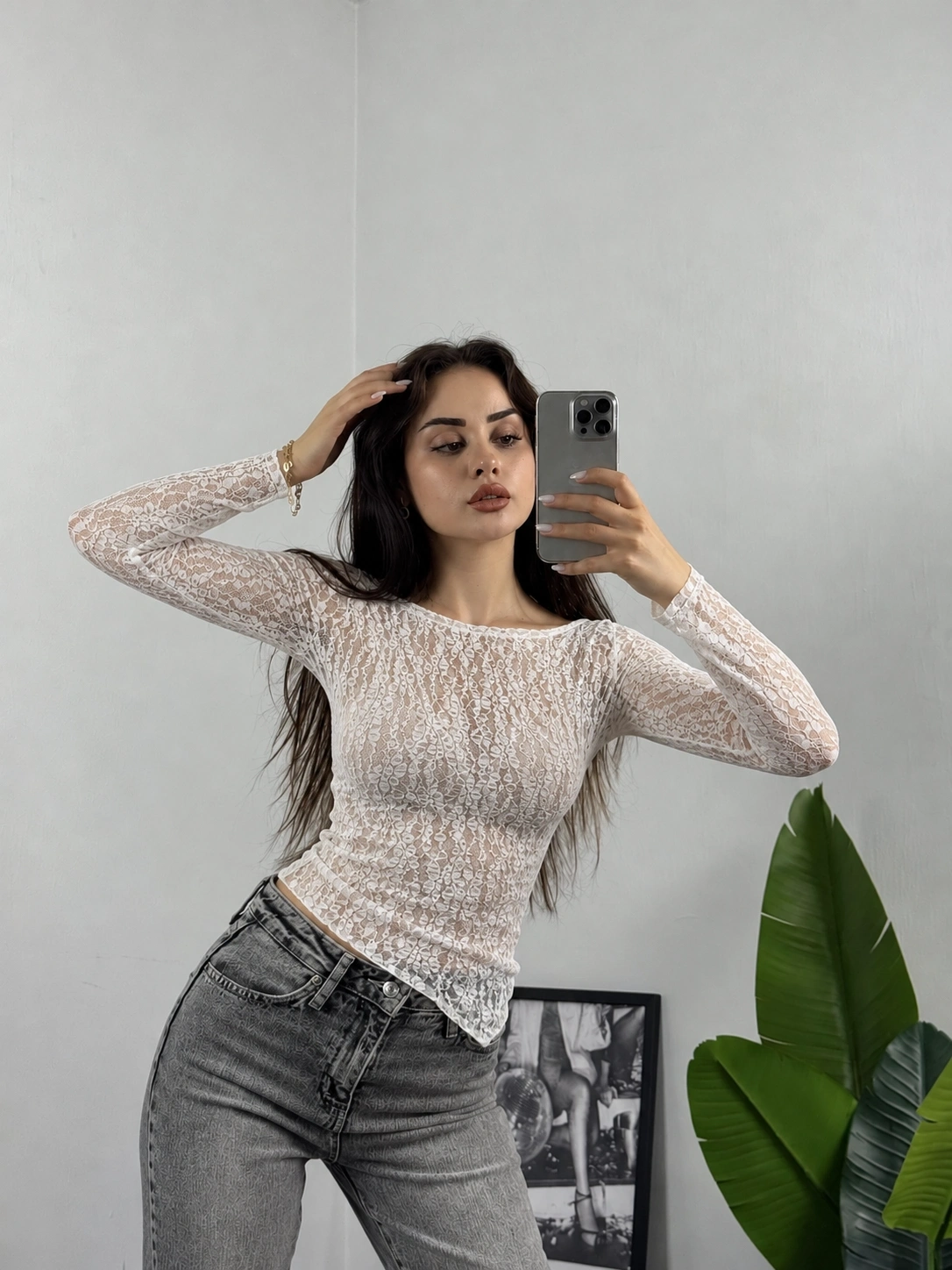 Transparan Dantelli Çapraz Kesim Bluz