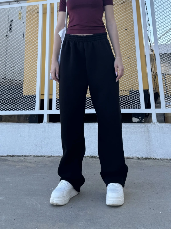 Urban Flow Siyah Bol Paça Yüksek Bel Eşofman