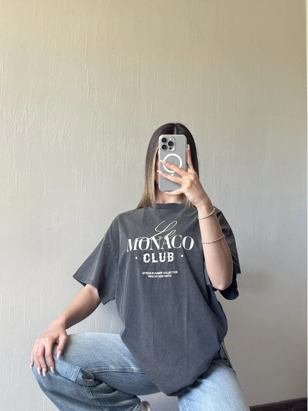 Monaco Club Yıkamalı Unisex Oversize Tshirt