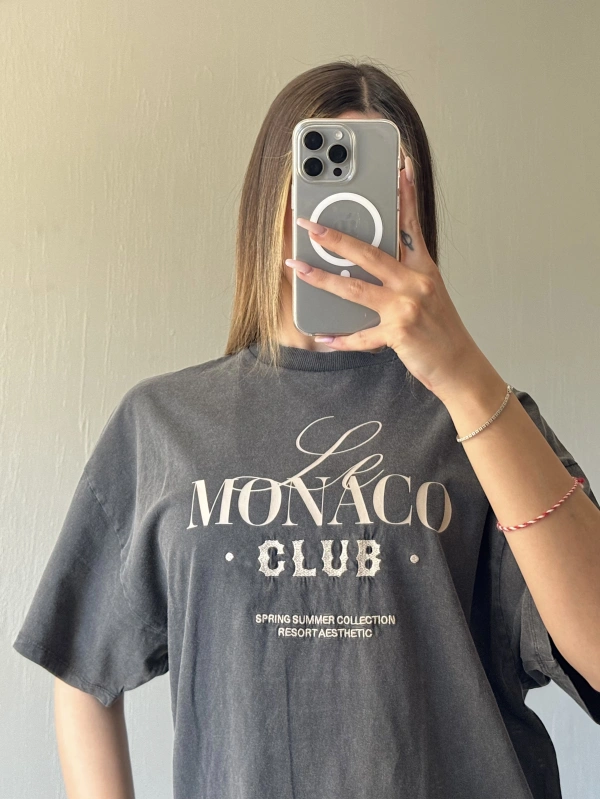 Monaco Club Yıkamalı Unisex Oversize Tshirt