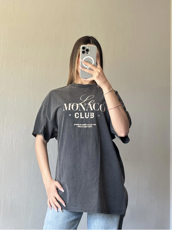 Monaco Club Yıkamalı Unisex Oversize Tshirt