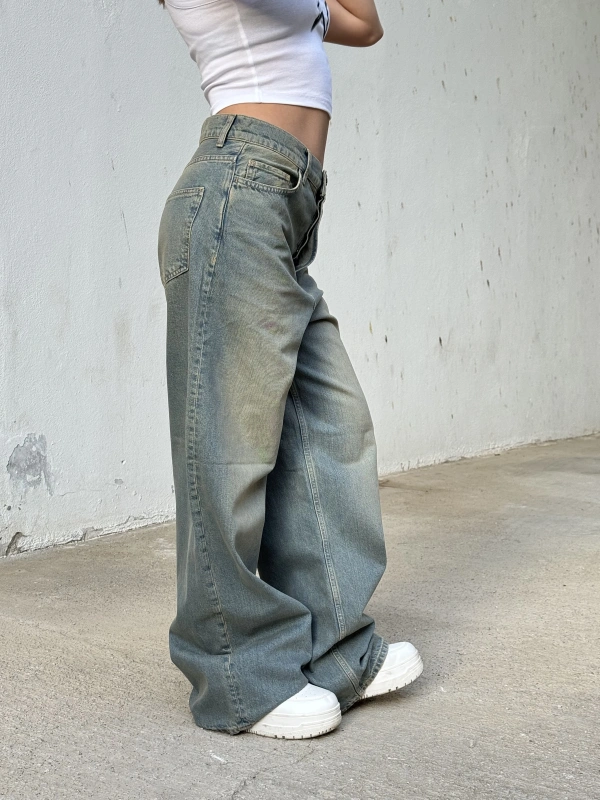 Brshka Düğmeli Eskitme Unisex Baggy Pantolon