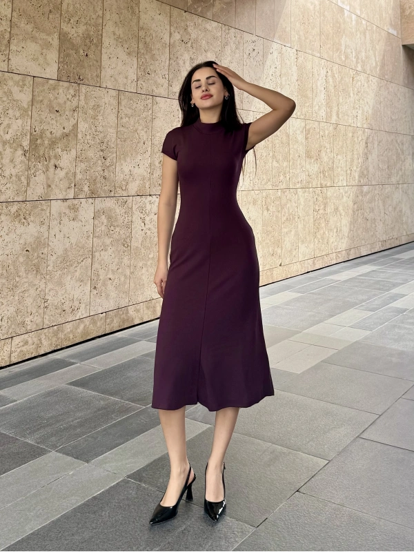 Valeria Hakim Yaka Orj Marka Midi Elbise Mürdüm