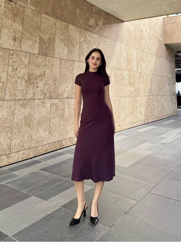 Valeria Hakim Yaka Orj Marka Midi Elbise Mürdüm