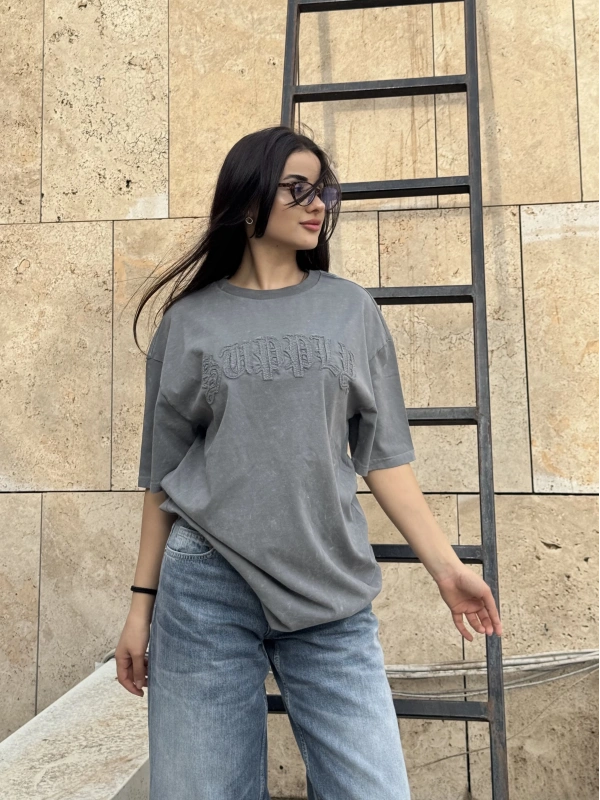 Supple Nakış Yıkamalı Unisex Oversize Tshirt