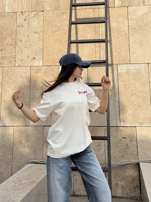 Love Baskılı Oversize Tshirt