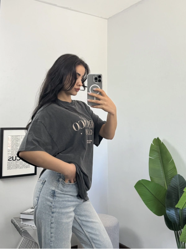 Monaco Club Yıkamalı Unisex Oversize Tshirt